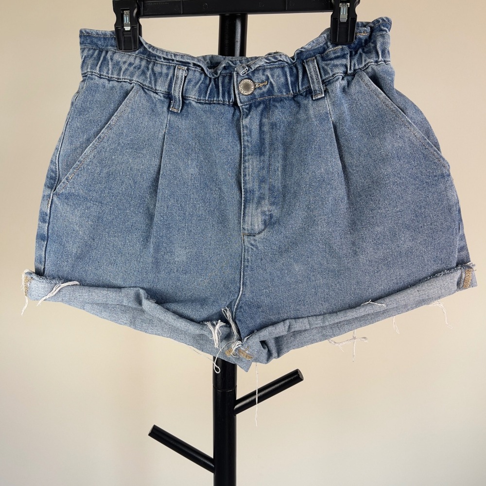 Wish List Jeans Paperbag Waist Denim Shorts Light Wash Frayed Hem Womens Large